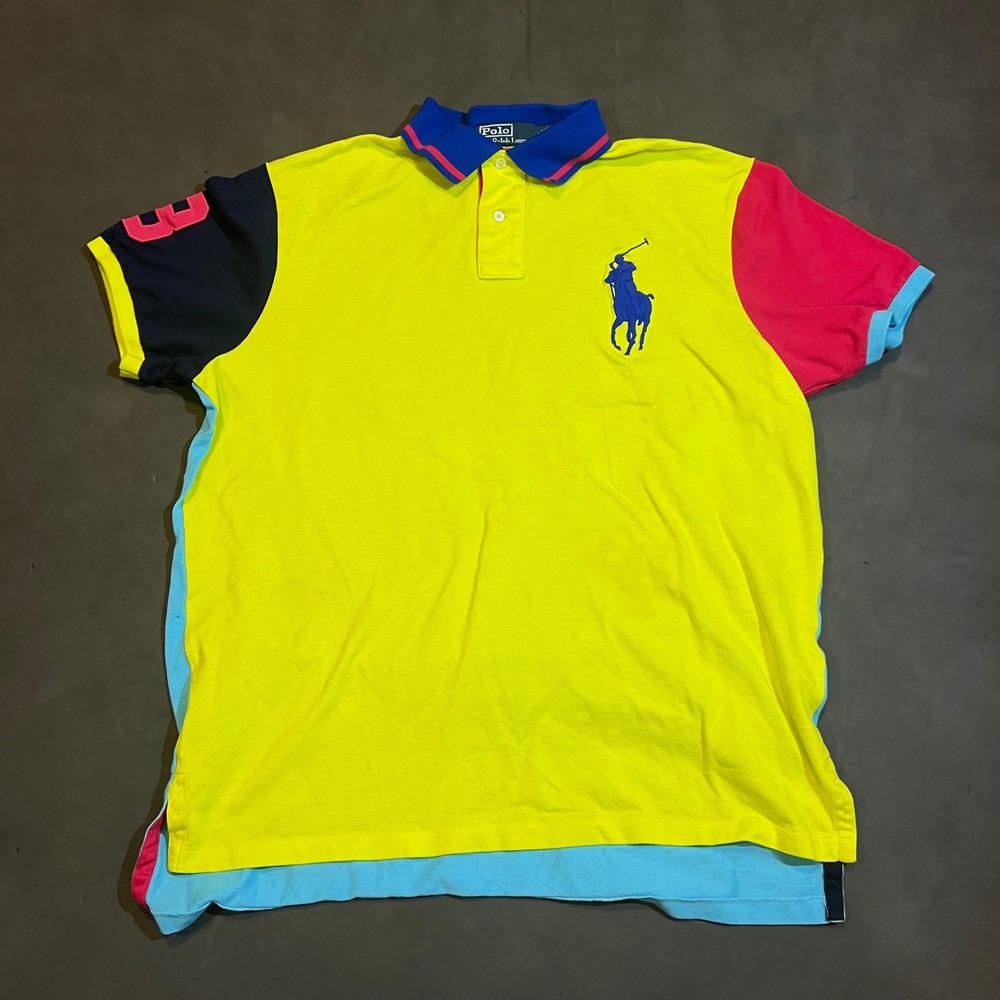 Polo Ralph Lauren Mens XL Chief Keef Big Pony Colorblock Polo Shirt Yellow